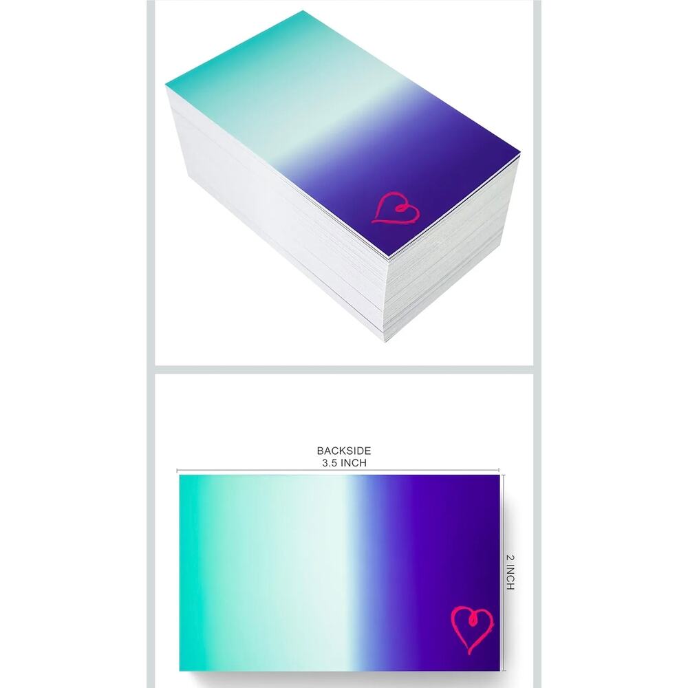 Thank you Cards Heart 2x3.5 inches Pack of 100 gradient blue purple s1 - Picture 2 of 6